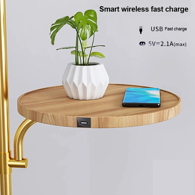 Luxury Living Room Sofa Floor Lamp with Wireless Rechargeable Table Minimalist Bedroom Bedside Lamp Marble Base Standing Lamp