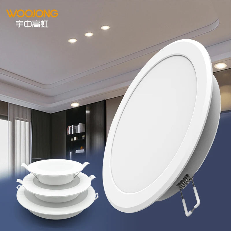 2025 Woojong New Model Slim LED Downlight 100-265V 6W 9W 12W 15W 18W 24W Embedded Ceiling Panel Light for Office CE ERP