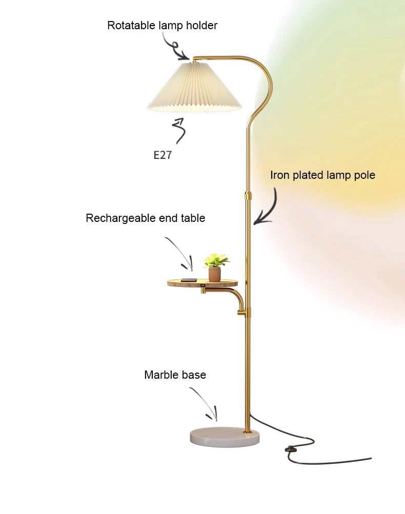 Luxury Living Room Sofa Floor Lamp with Wireless Rechargeable Table Minimalist Bedroom Bedside Lamp Marble Base Standing Lamp