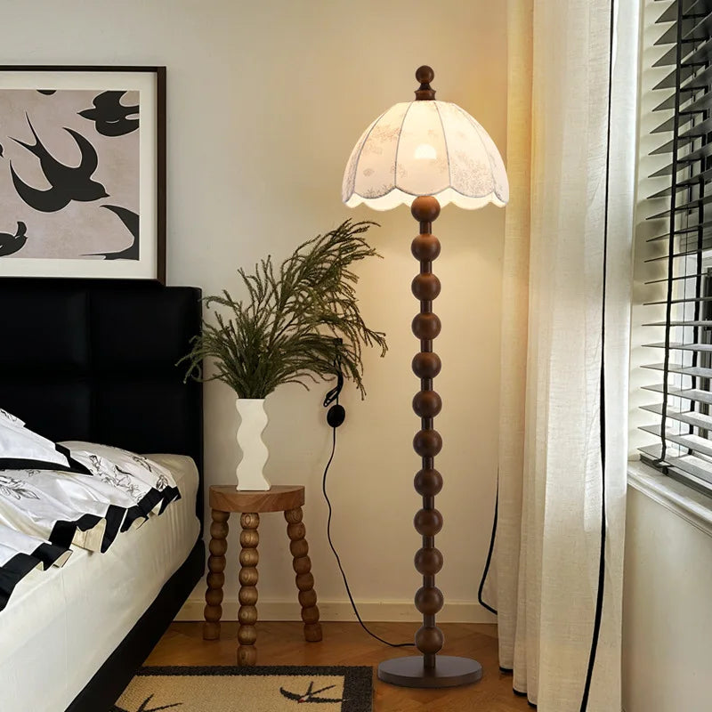 Fabric Lampshades Living Room Sofa Wholesale of Chinese Style Floor Lamps Hotel Bedroom Solid Vertical Retro Walnut Floor Lamps
