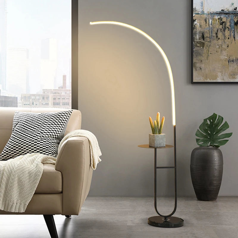 Simple Arc Home Decorative Curved Shape Led Aluminum Table Floor Lamp for Hotel Bedside Living Room