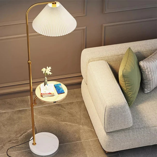 Luxury Living Room Sofa Floor Lamp with Wireless Rechargeable Table Minimalist Bedroom Bedside Lamp Marble Base Standing Lamp