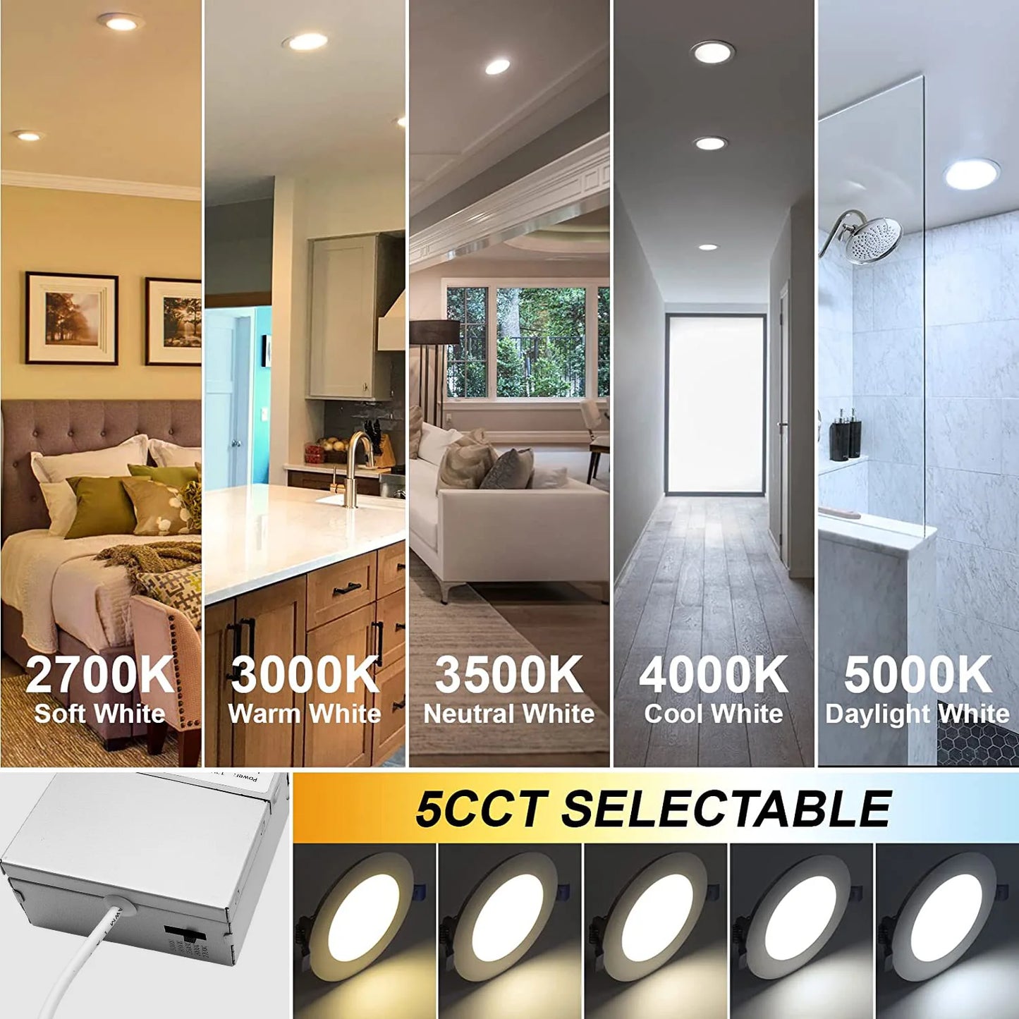 Factory Price 4Inch ETL 5cct Dimmable Led Recessed Wafer Adjust Down Lights Design Spot Light Panel Pot Lights Downlight