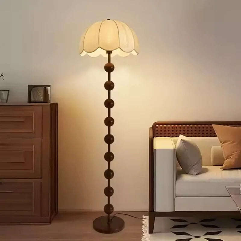Fabric Lampshades Living Room Sofa Wholesale of Chinese Style Floor Lamps Hotel Bedroom Solid Vertical Retro Walnut Floor Lamps