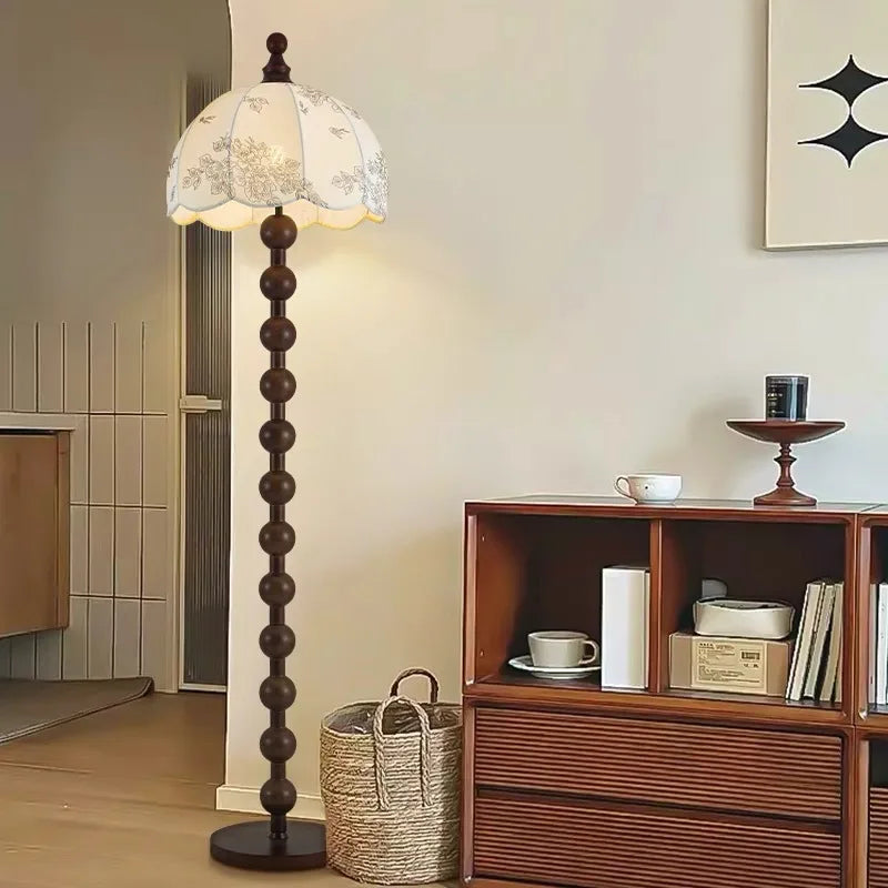 Fabric Lampshades Living Room Sofa Wholesale of Chinese Style Floor Lamps Hotel Bedroom Solid Vertical Retro Walnut Floor Lamps