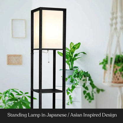 Nordic Wooden American Living Room Shelf With Three Layers of Floor Lamps