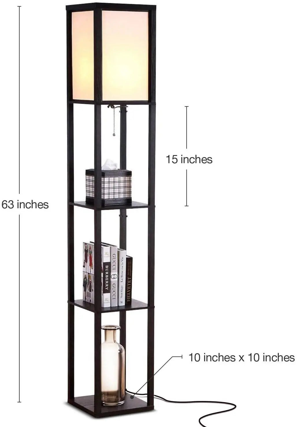 Nordic Wooden American Living Room Shelf With Three Layers of Floor Lamps