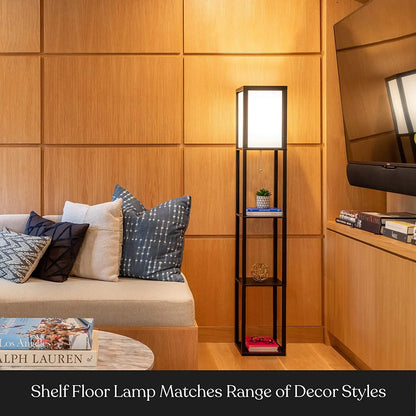 Nordic Wooden American Living Room Shelf With Three Layers of Floor Lamps