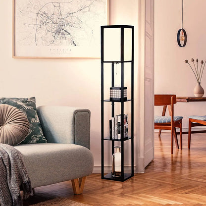 Nordic Wooden American Living Room Shelf With Three Layers of Floor Lamps