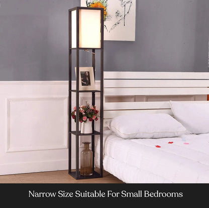Nordic Wooden American Living Room Shelf With Three Layers of Floor Lamps