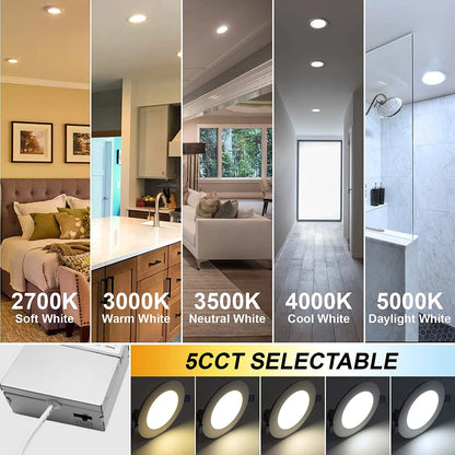 Factory Price 4Inch ETL 5cct Dimmable Led Recessed Wafer Adjust Down Lights Design Spot Light Panel Pot Lights Downlight